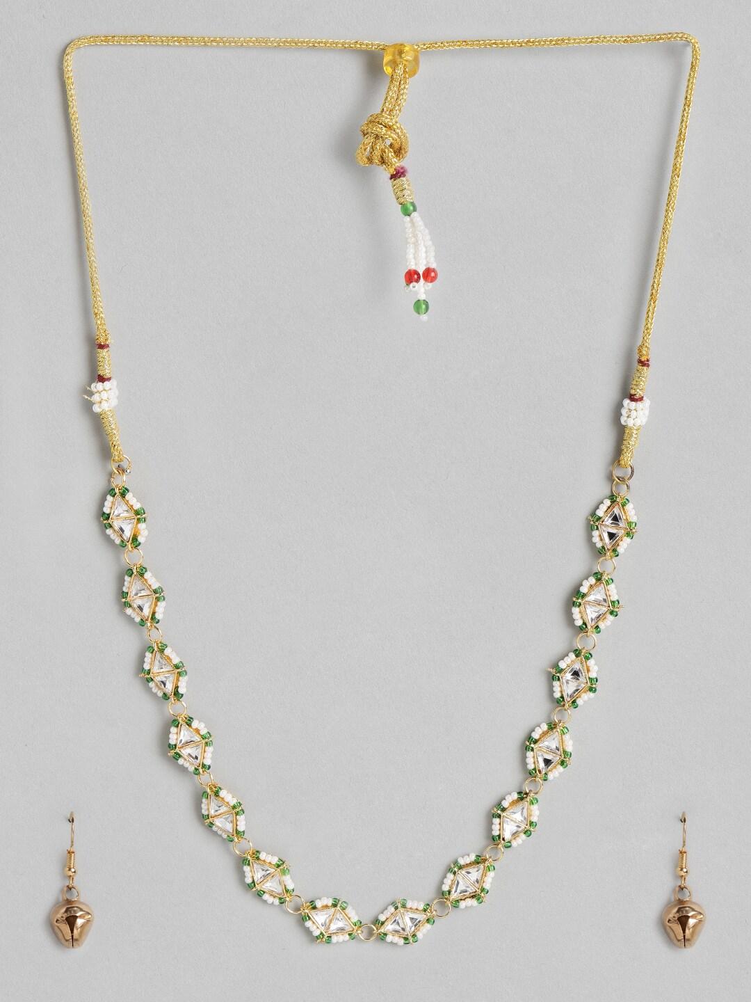 Anouk White & Green Gold-Plated Stone Studded & Beaded Jewellery Set