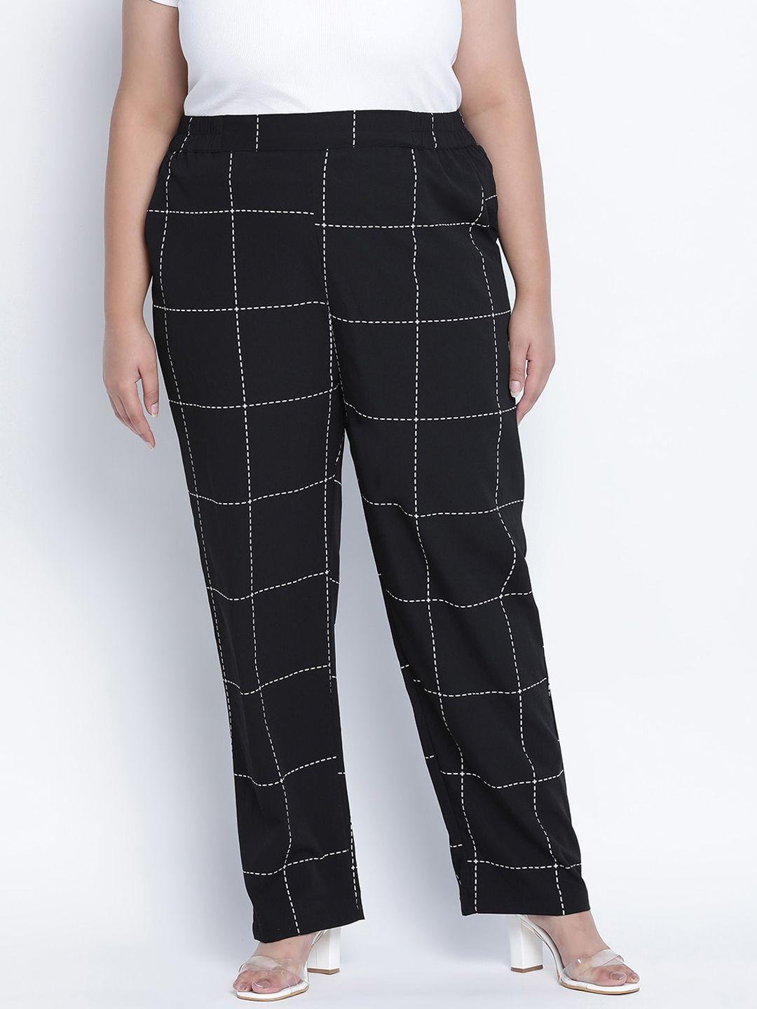 oxolloxo-plus-size-women-black-checked-trousers