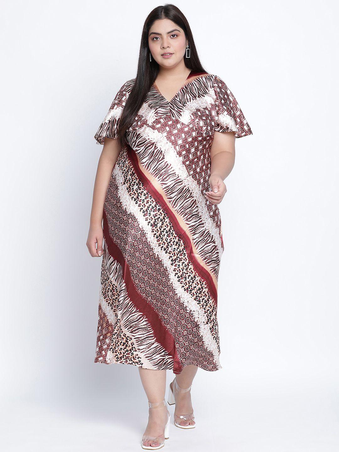 oxolloxo-plus-size-multicoloured-printed-satin-midi-dress