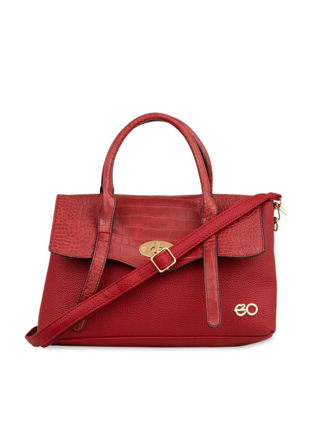 E2O Red Croc Textured Structured Handbags
