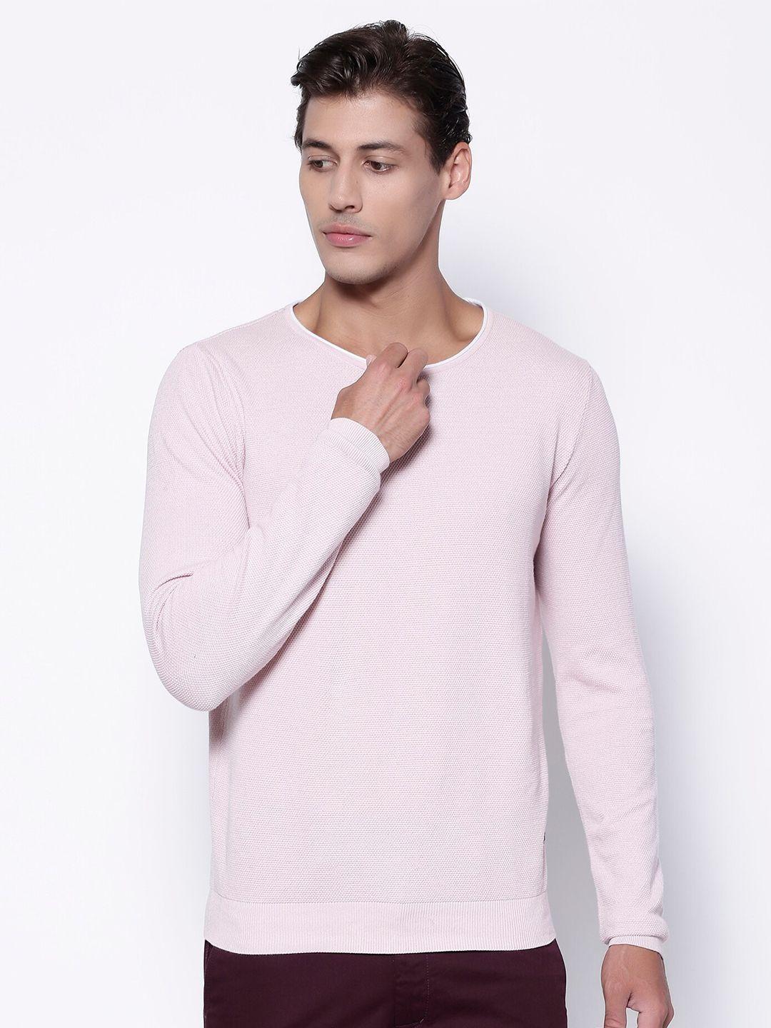 Blackberrys Men Pink Solid Pure Cotton Pullover Sweater