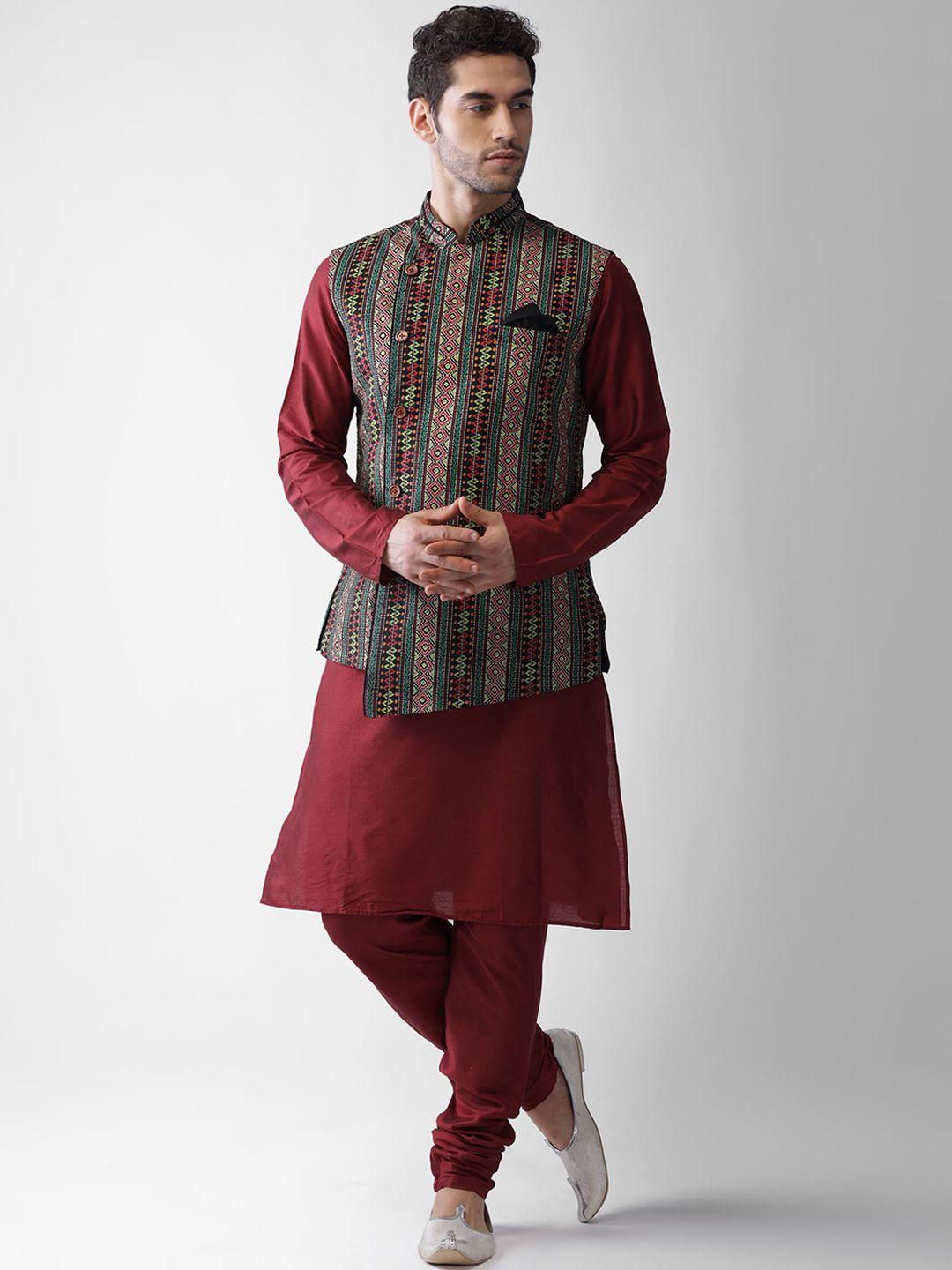 KISAH Men Multicoloured Regular Kurta with Pyjamas & Jacket