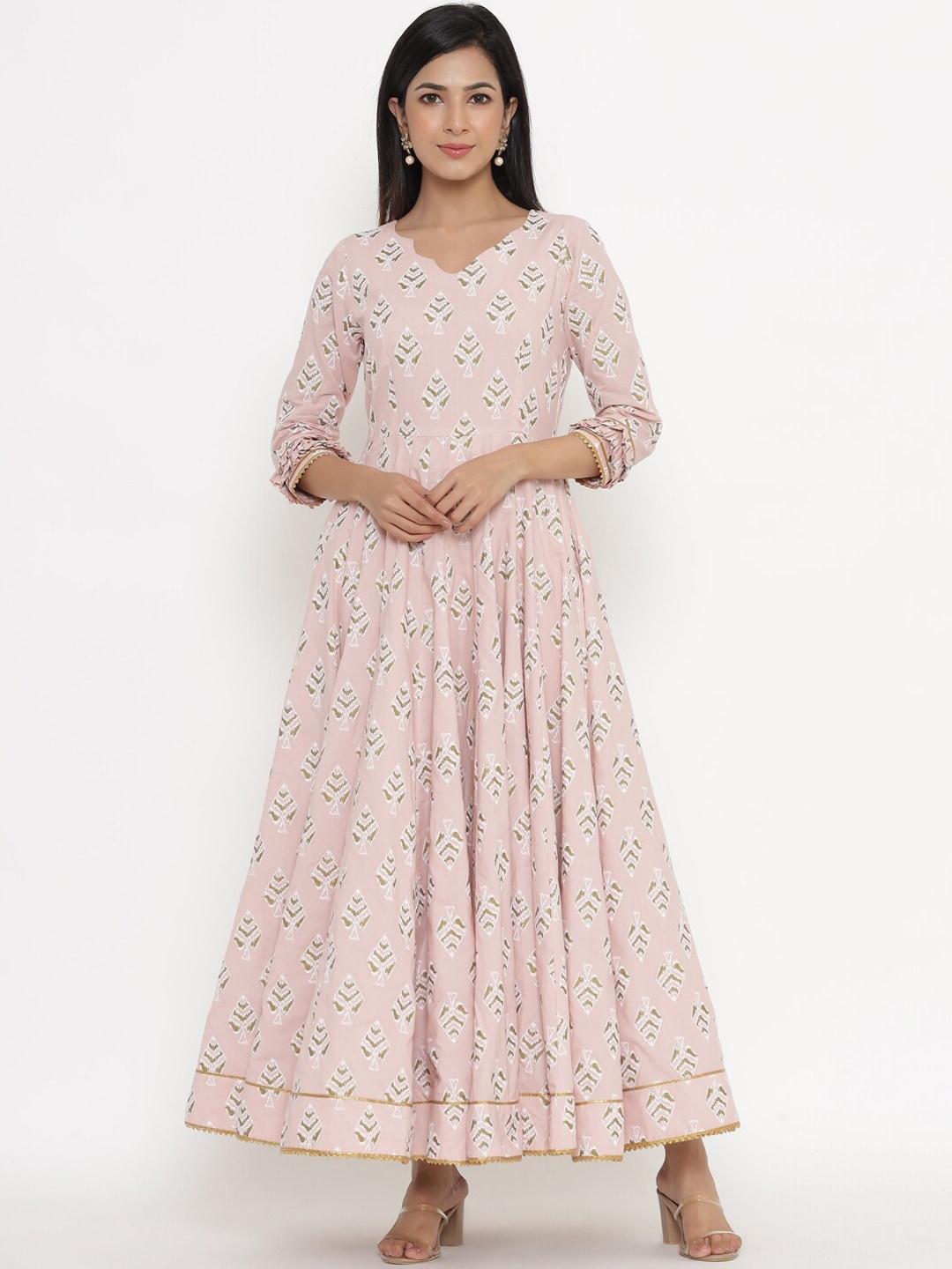 Indian Virasat Pink Floral Cotton Ethnic Maxi Dress
