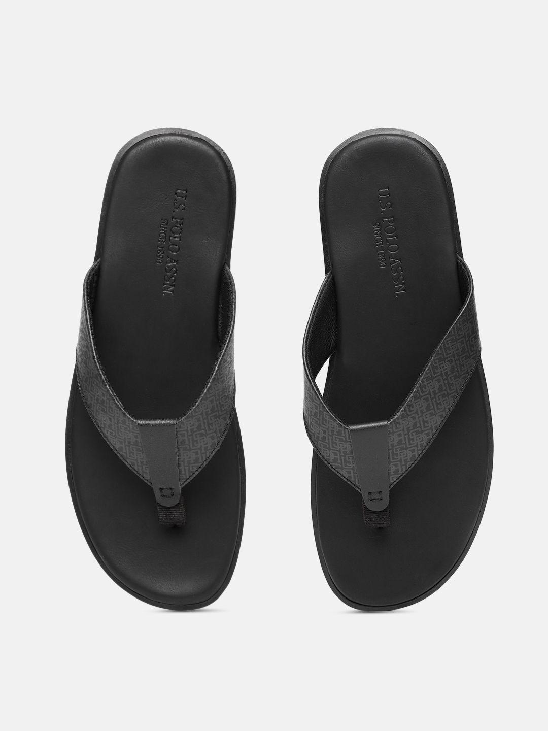 U.S. Polo Assn. Men Black Leather DONLACK 2.0 Comfort Sandals