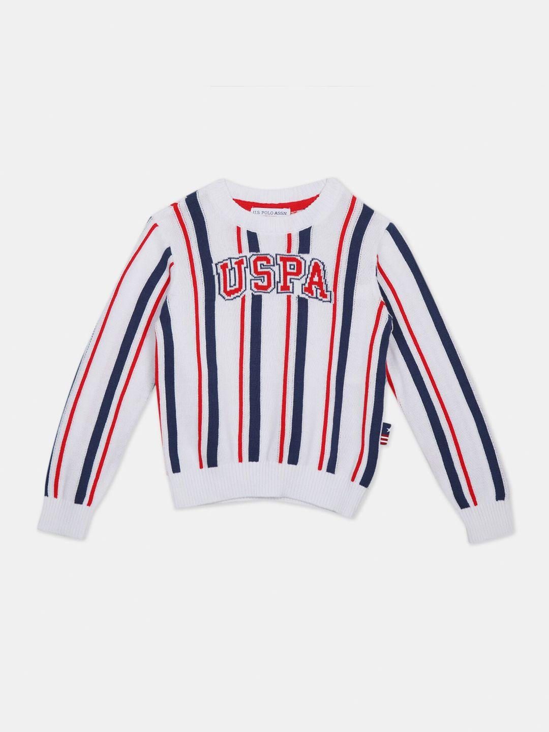 U S Polo Assn Boys White & Blue Striped Pullover Sweater