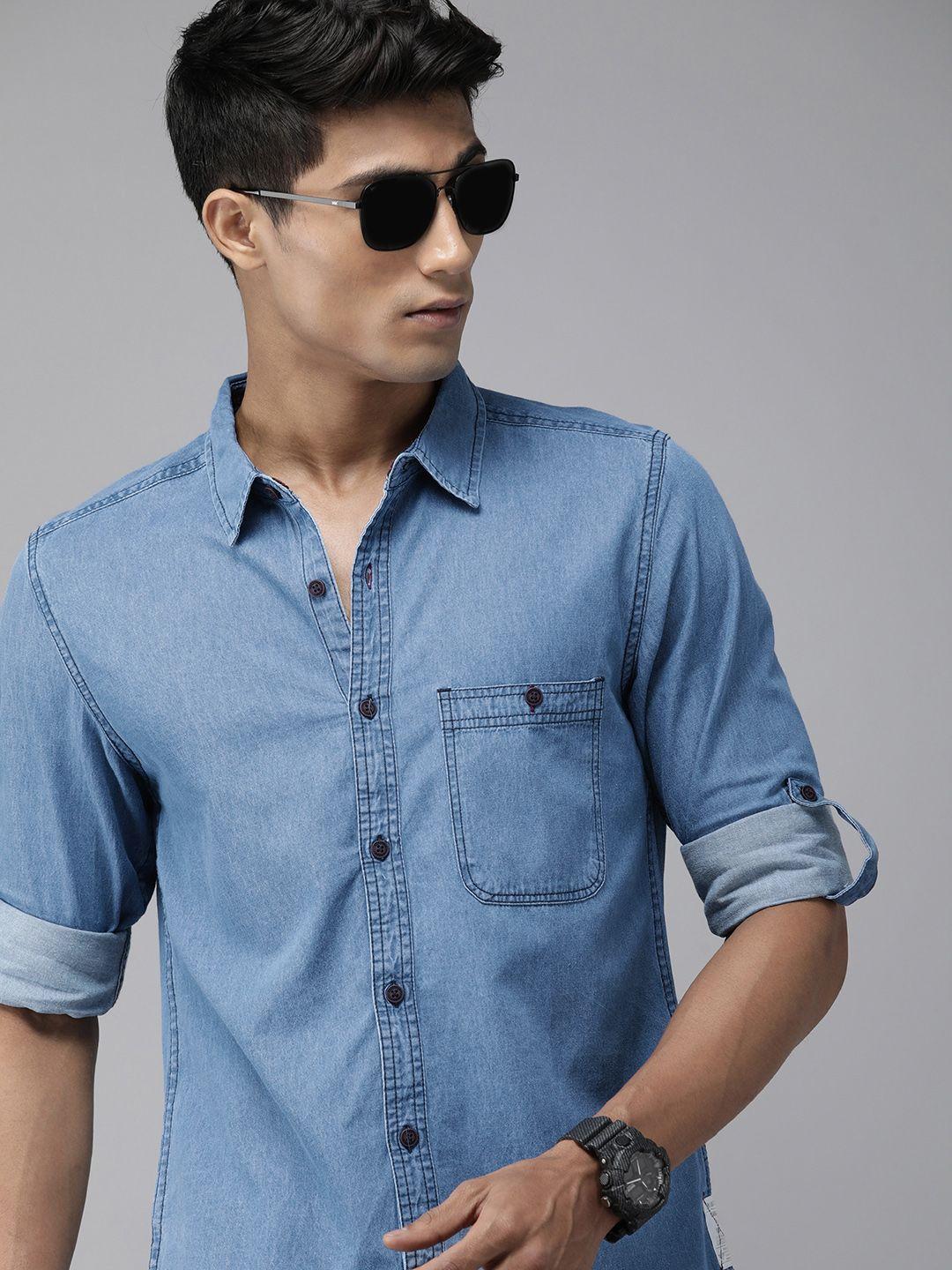 the-roadster-lifestyle-co-men-blue-solid-cotton-denim-shirt