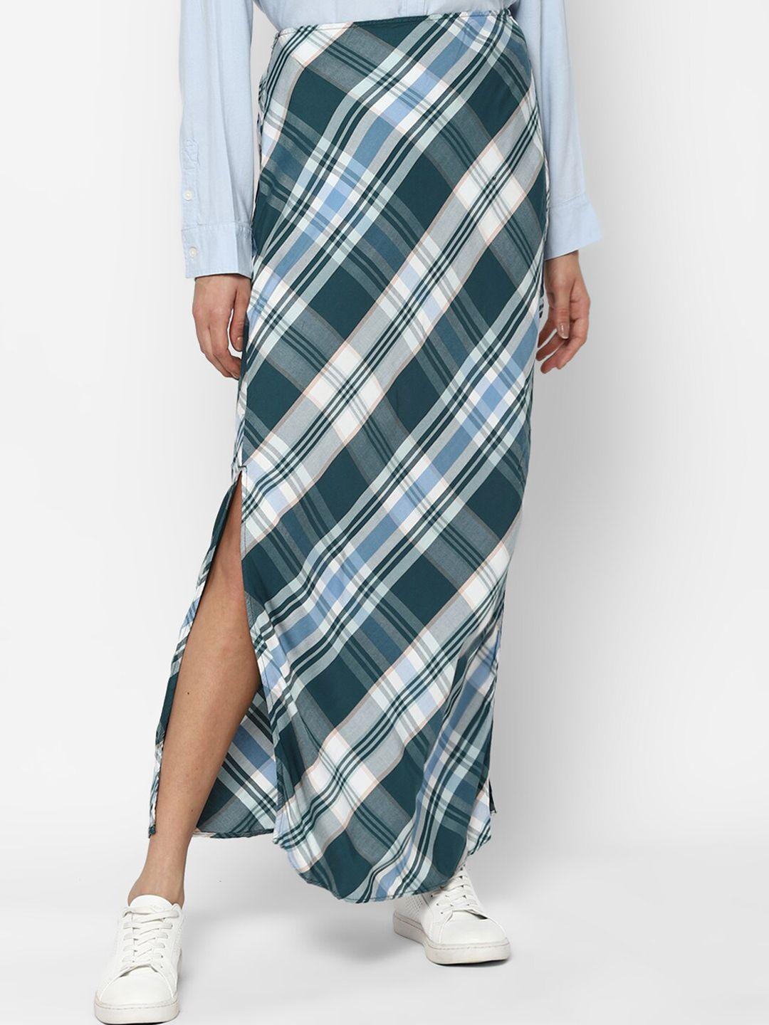 american-eagle-outfitters-women-green-&-white-checked-straight-maxi-skirt