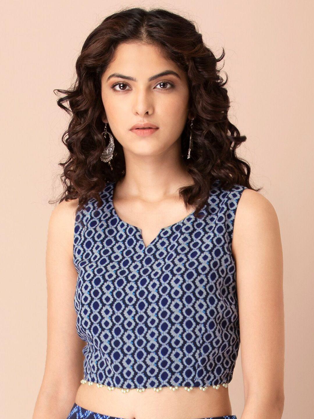indya-woman-blue-geometric-georgette-crop-top