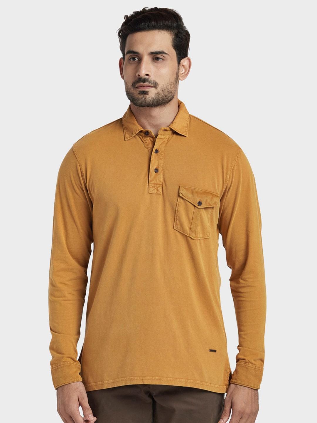 colorplus-men-brown-polo-collar-pockets-t-shirt