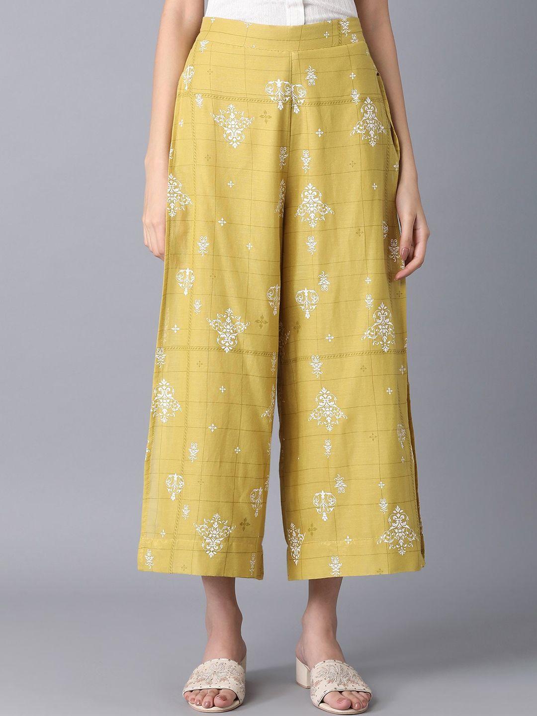 elleven-women-olive-green-ethnic-motifs-printed-loose-fit-culottes-trousers