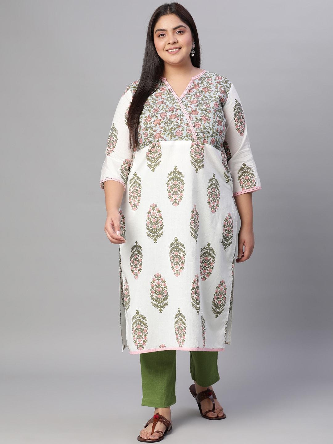 jaipur-kurti-women-off-white-&-green-ethnic-motifs-printed-kurta