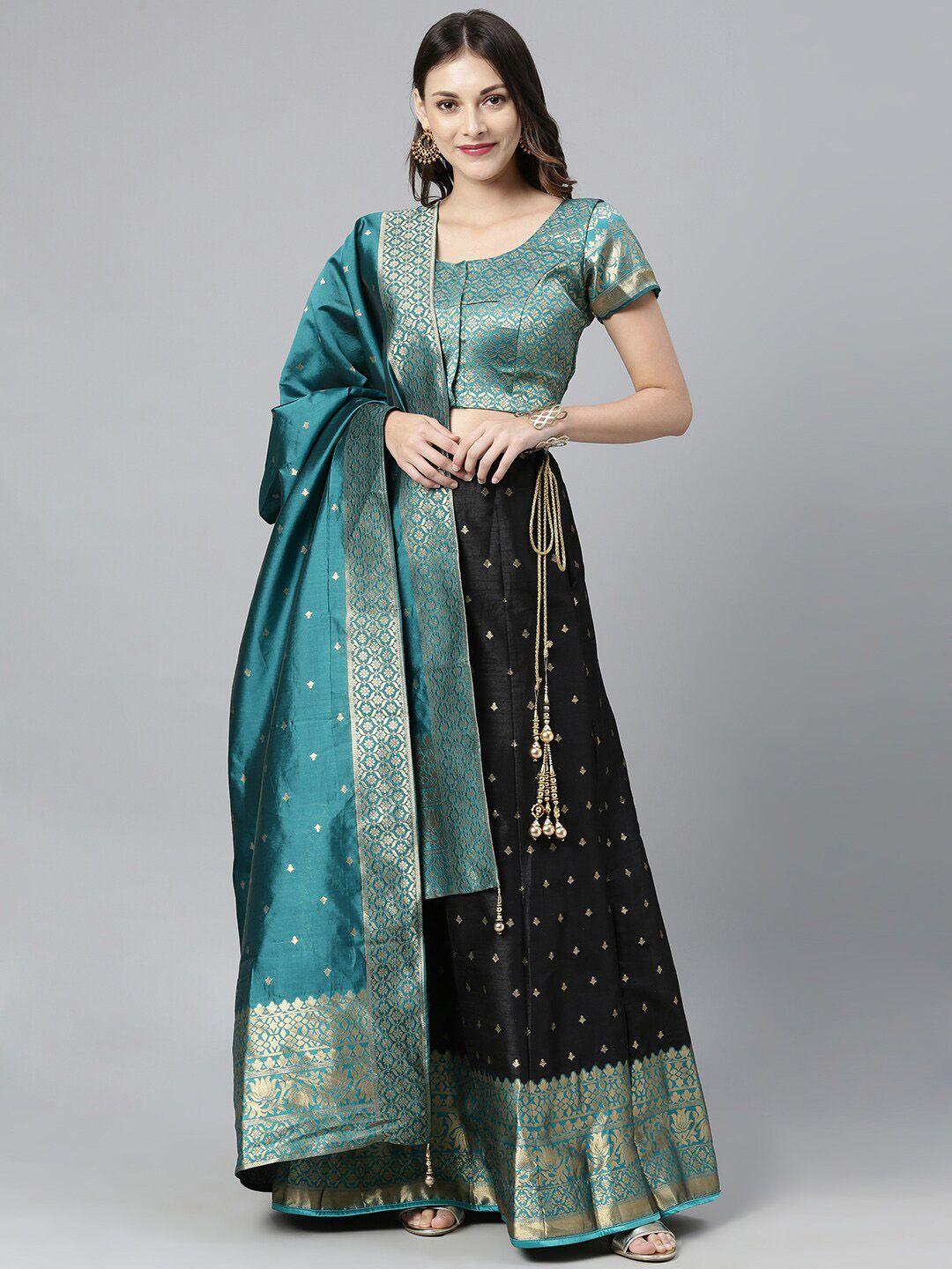 the-chennai-silks-black-&-blue-woven-designed-ready-to-wear-lehenga-choli-with-dupatta