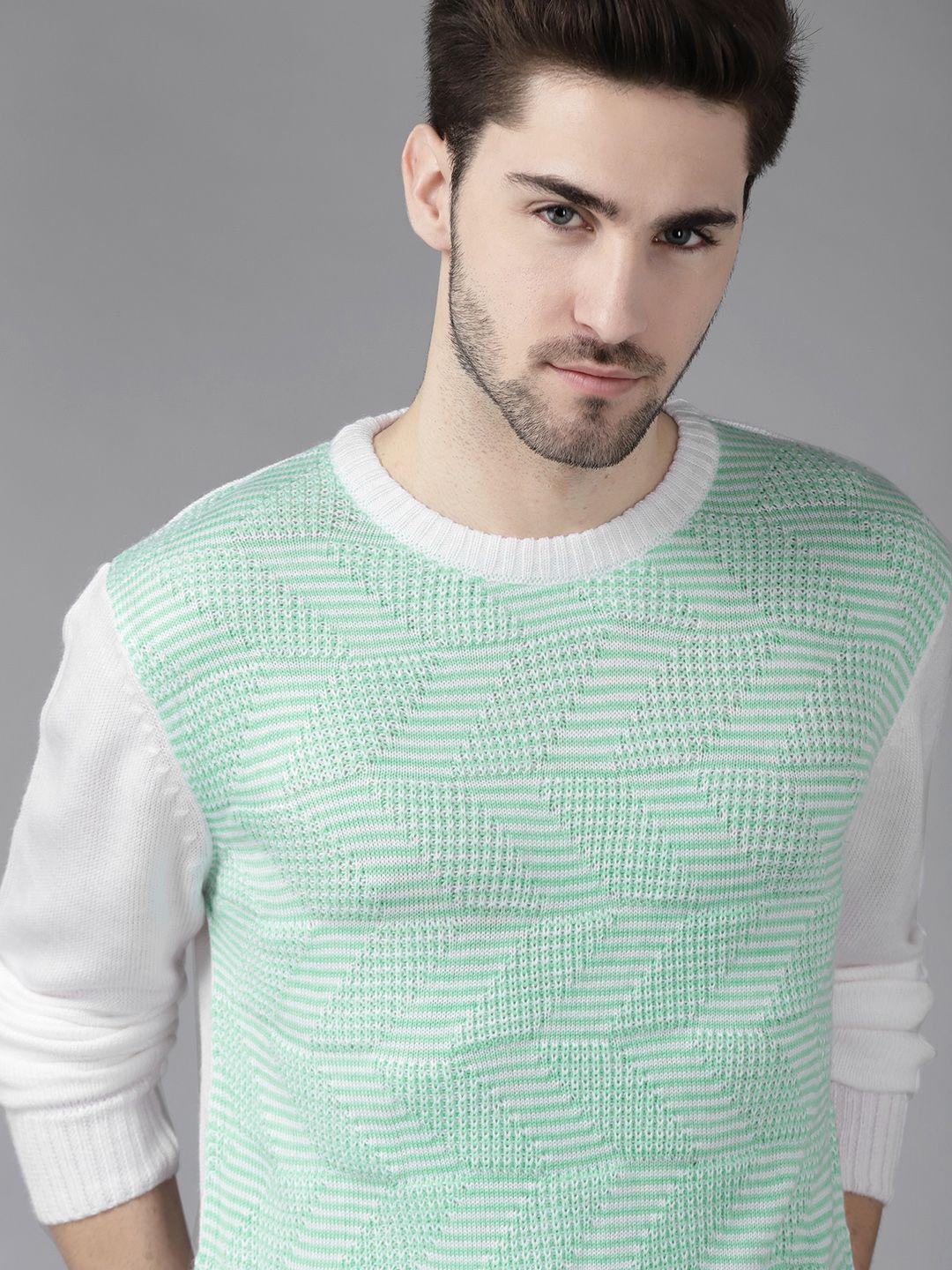 the-roadster-lifestyle-co-men-green-&-white-acrylic-cardigan