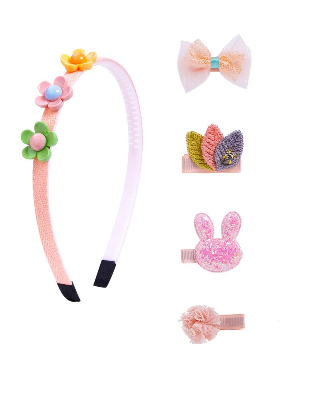 Yellow Chimes Girls Pink & Yellow Set of 5 Embellished Hair Accessory Set