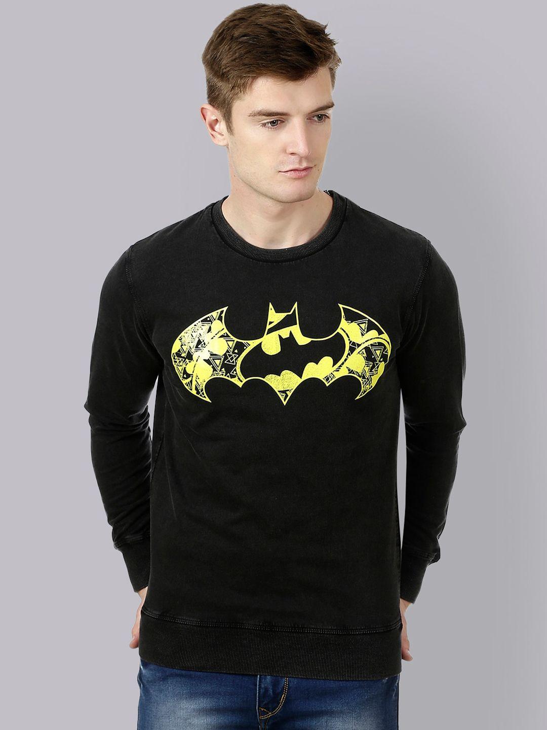 Free Authority Men Black Pure Cotton Batman Printed Pullover Sweatshirt