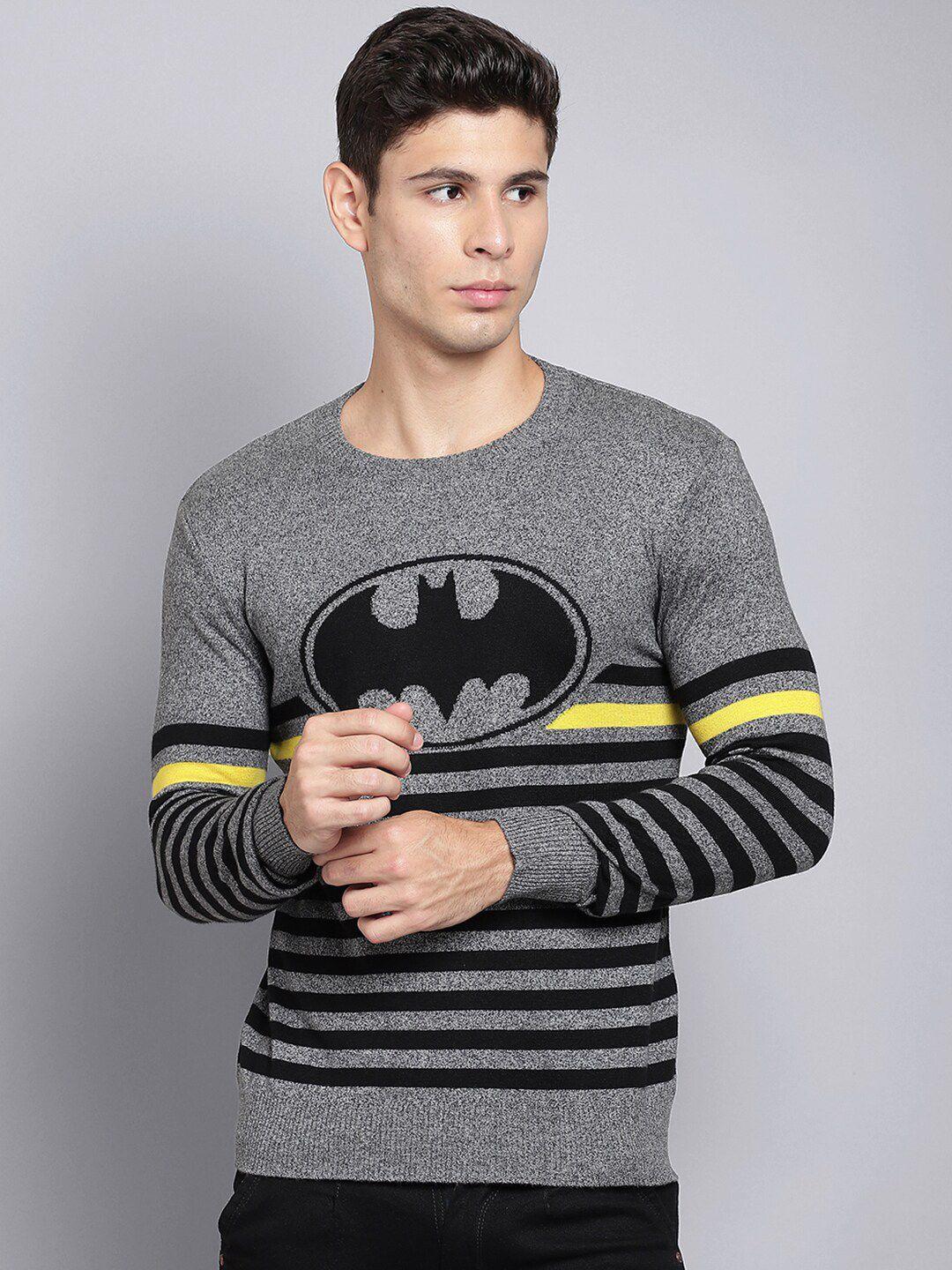 free-authority-men-grey-&-black-striped-batman-pullover