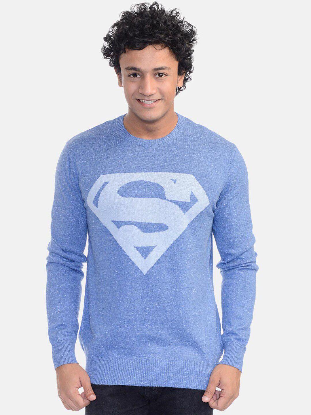 free-authority-men-blue-&-off-white-superhero-superman-printed-pullover