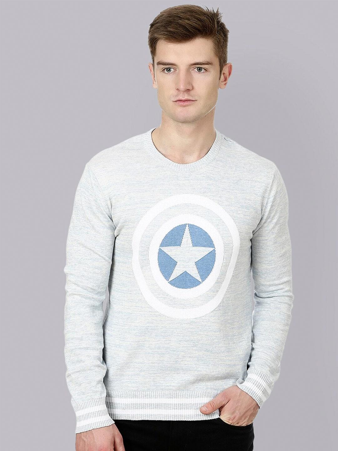 free-authority-men-blue-&-white-captain-america-printed-pullover