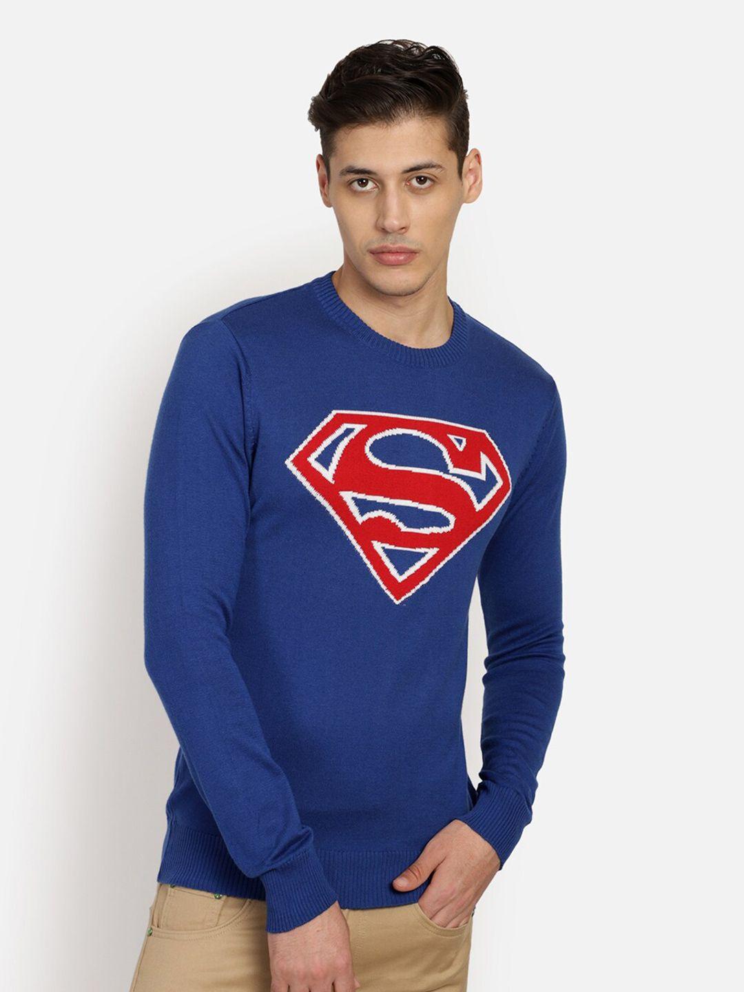 free-authority-men-blue-&-red-superman-printed-pullover