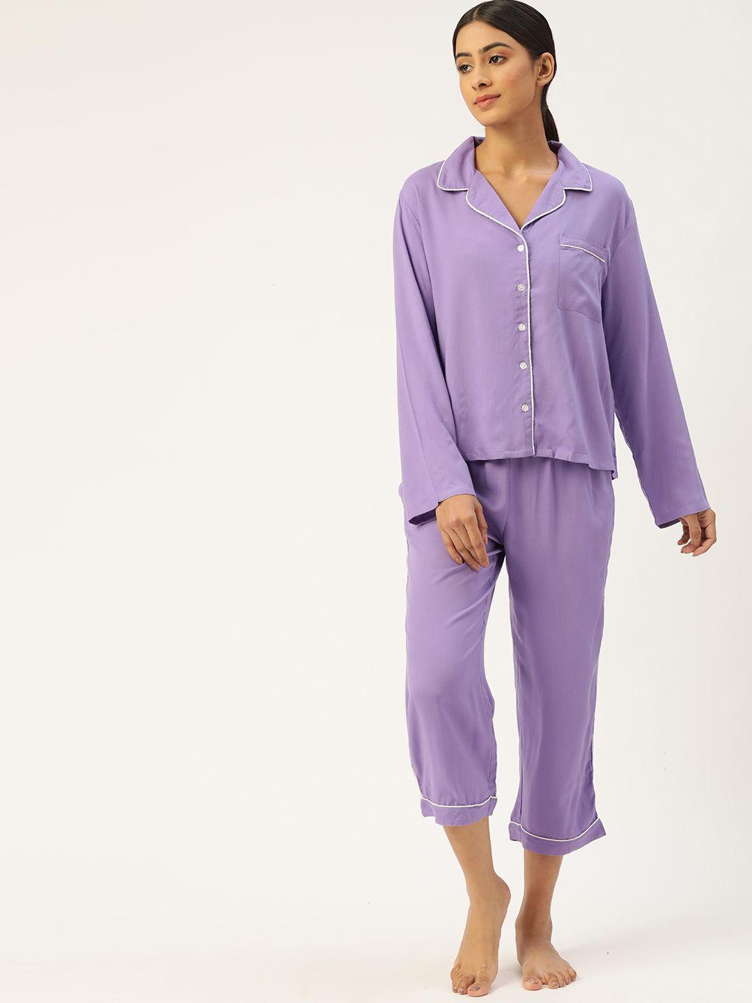 ETC Women Lavender Solid Night suit