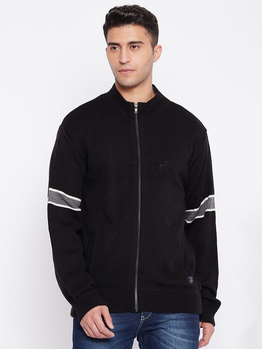 Cantabil Men Black & Grey Striped Front-Open with Zip Detail
