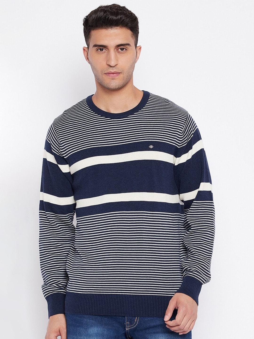 Cantabil Men Blue & White Striped Pullover