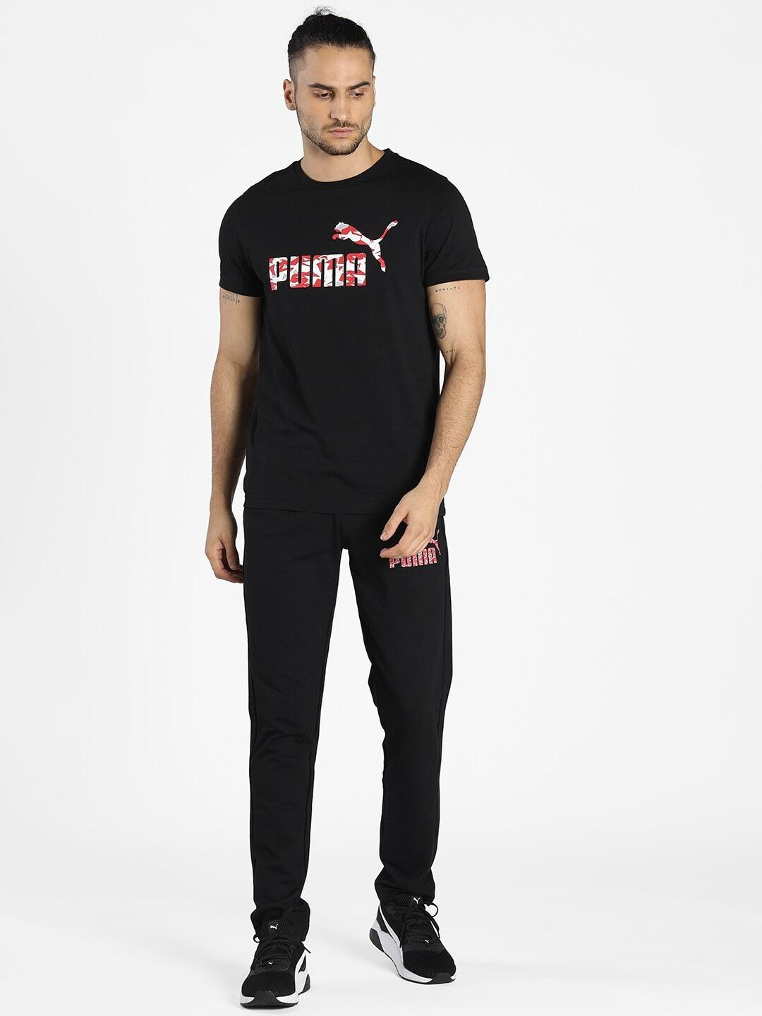 Puma Men Black & Red Brand Logo Printed Cotton Slim Fit T-shirt