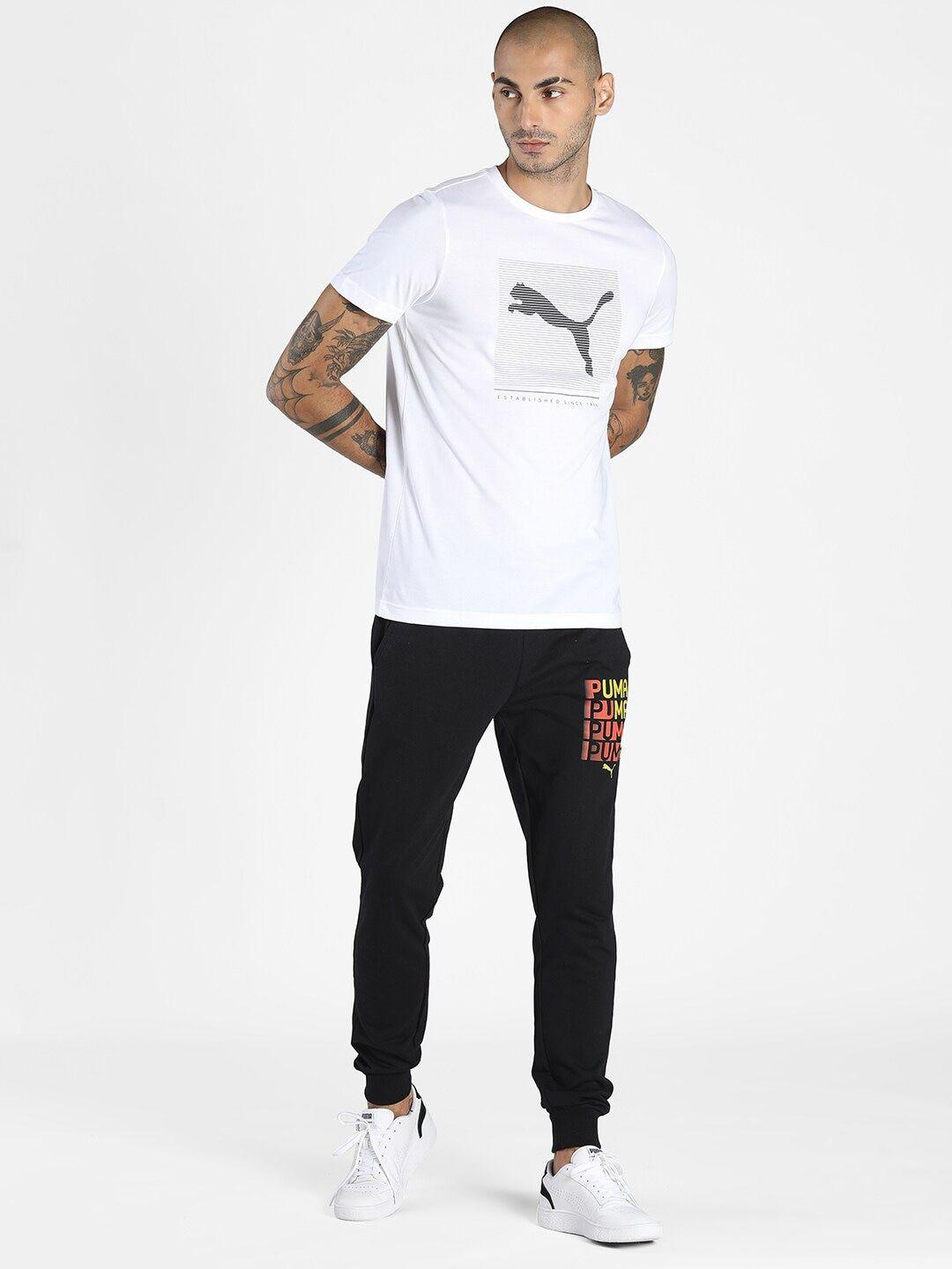 Puma Men White & Grey Graphic Printed Slim Fit T-shirt