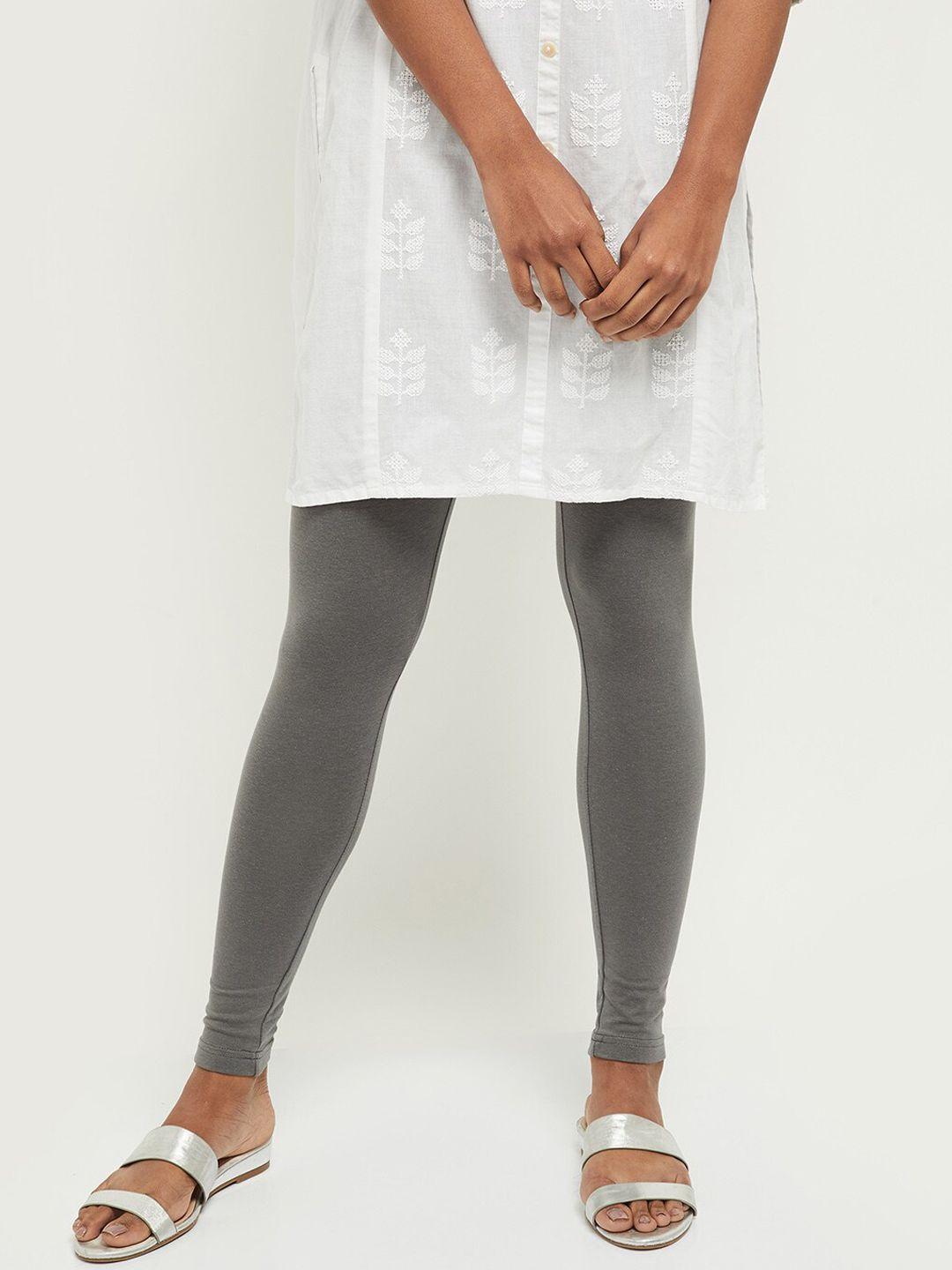 max Women Grey Solid Ankle-Length Leggings
