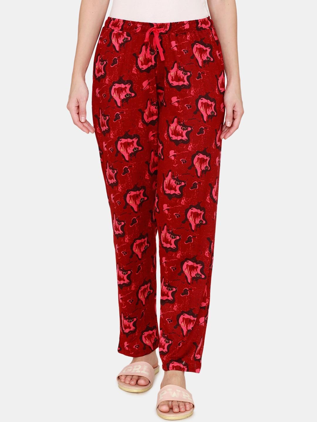 Zivame Women Red Halloween Printed Knitted Cotton Pyjamas