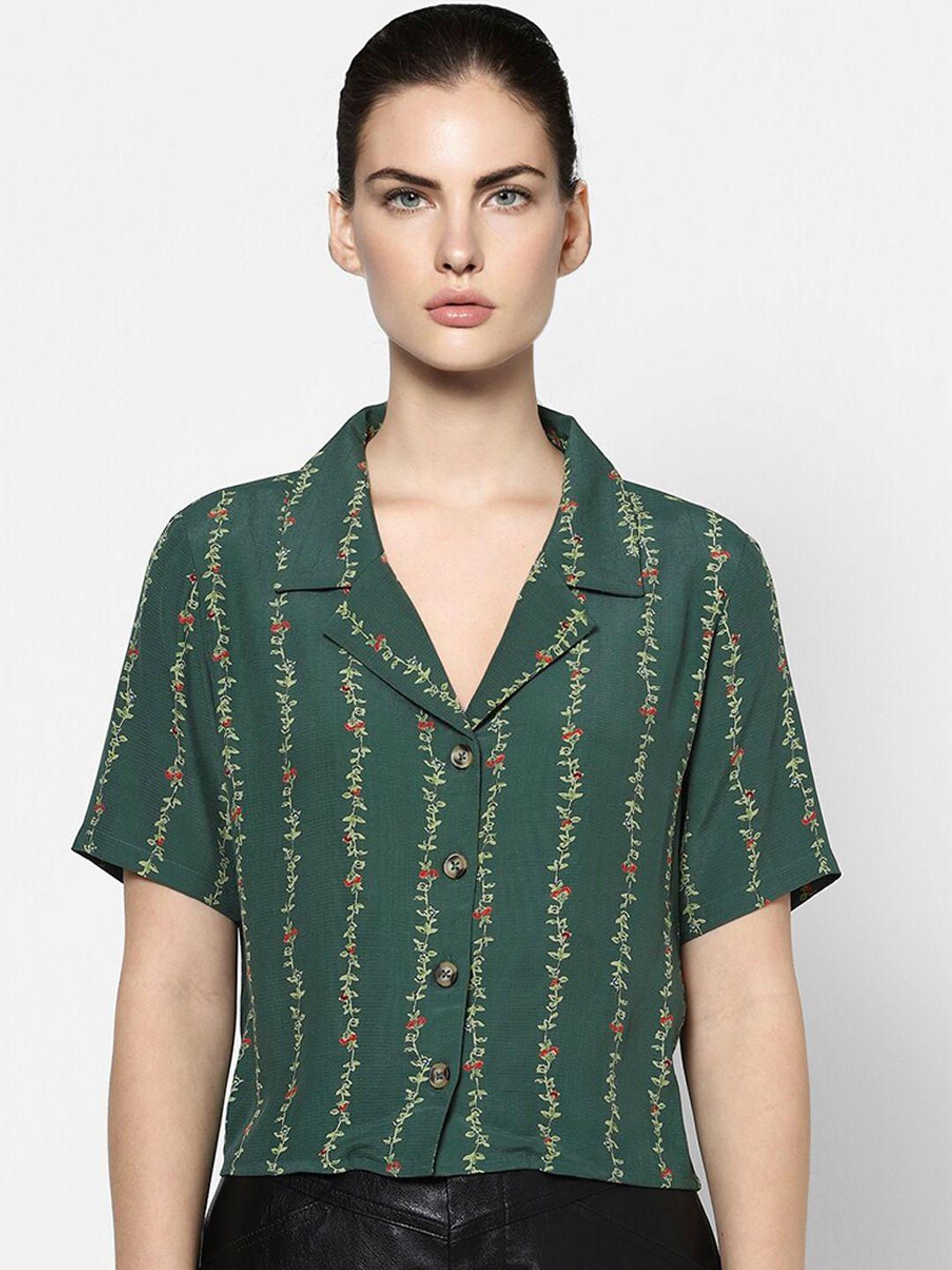 only-women-green-slim-fit-opaque-printed-casual-shirt