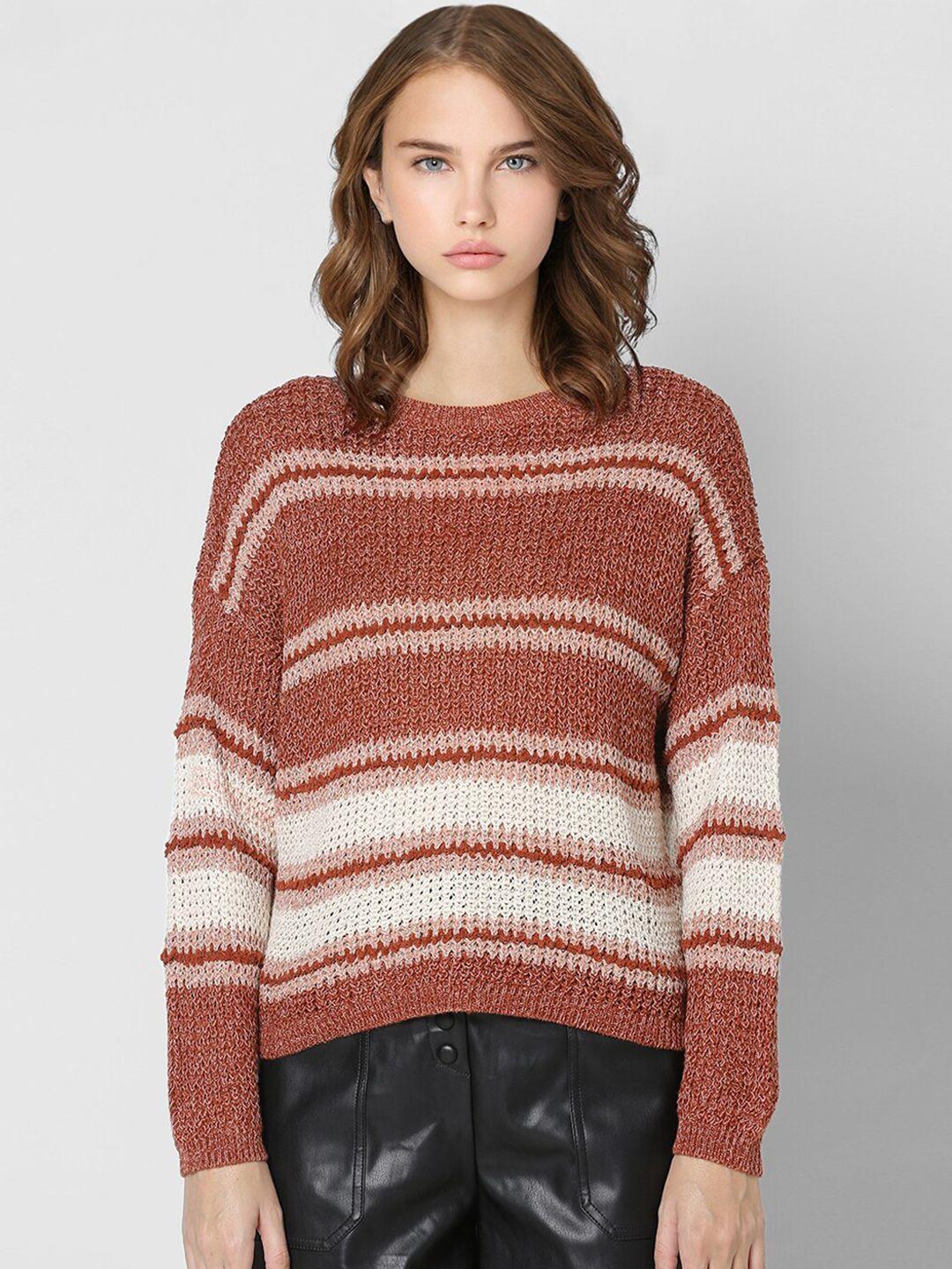 ONLY Women Brown & White Striped Pullover