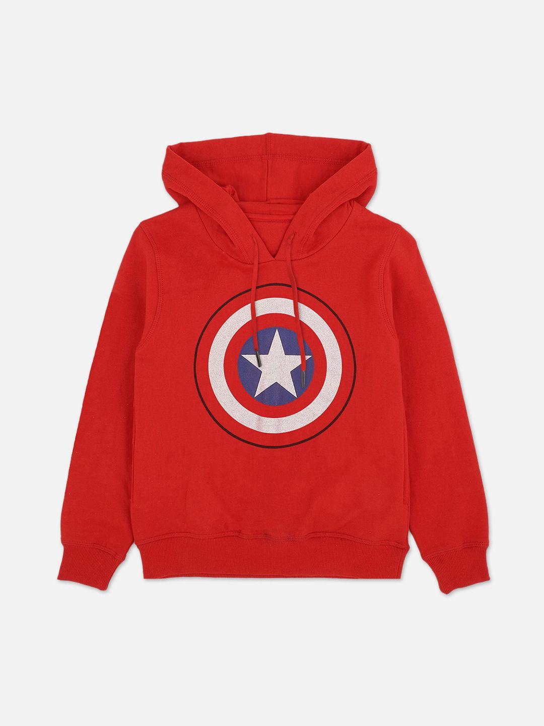 Kids Ville Boys Red Captain America Printed Hooded Sweatshirt