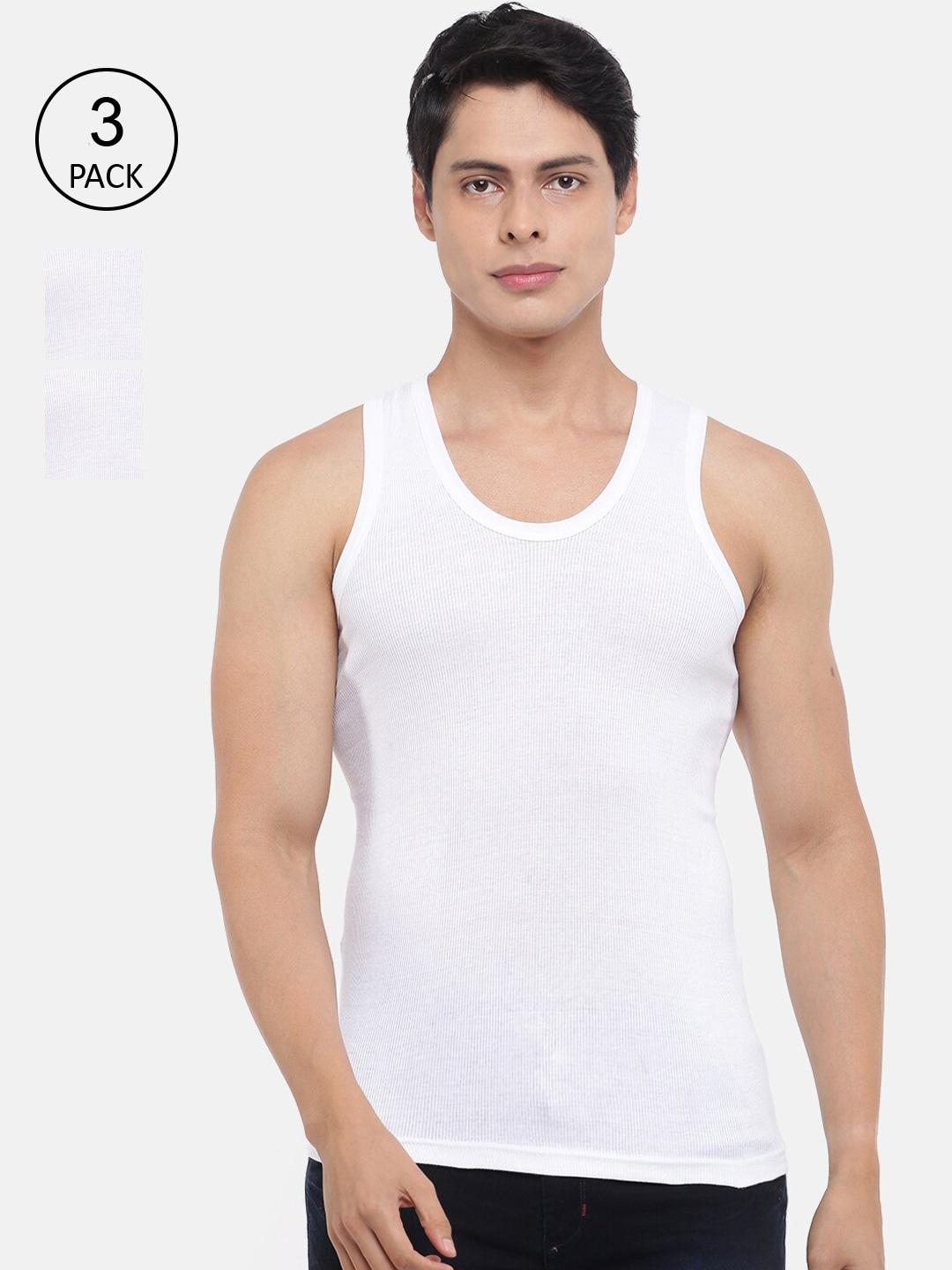 Dollar Bigboss Men Pack Of 3 White Solid Combed Cotton Innerwear Vest