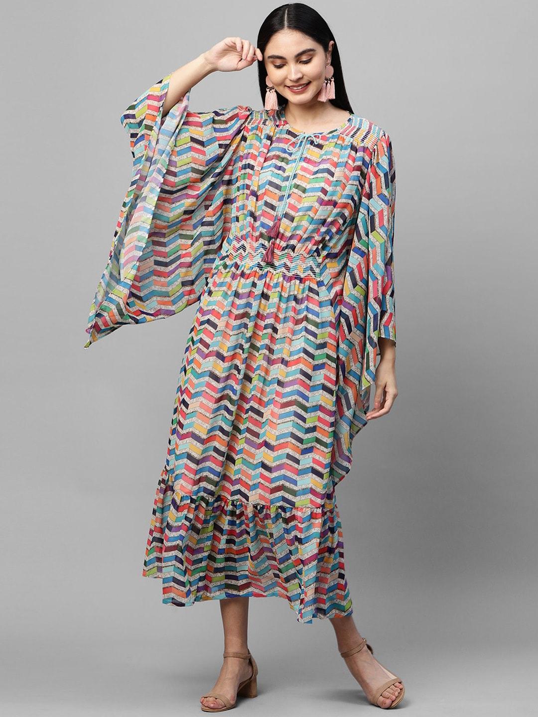 FASHOR Multicoloured Georgette Kaftan Maxi Dress