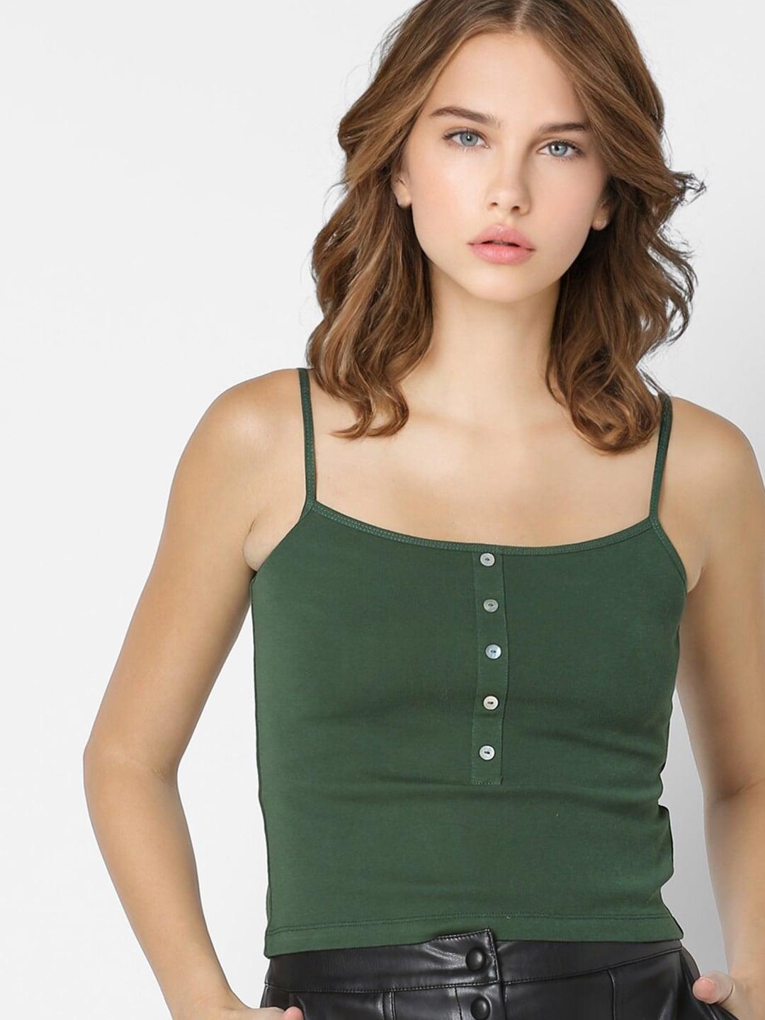 ONLY Green Solid Fitted Top