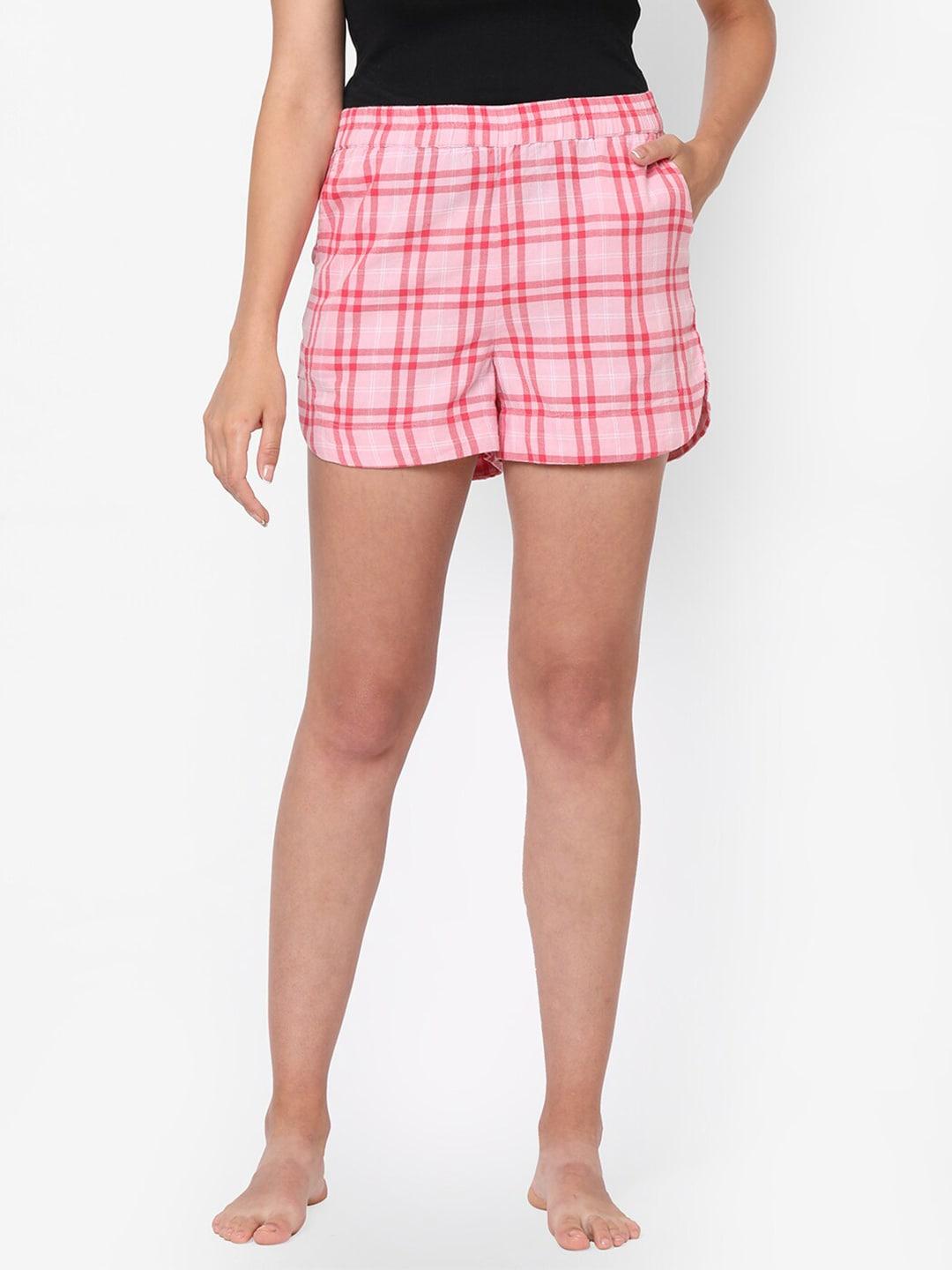 Mystere Paris Women Pink & White Checked Lounge Shorts