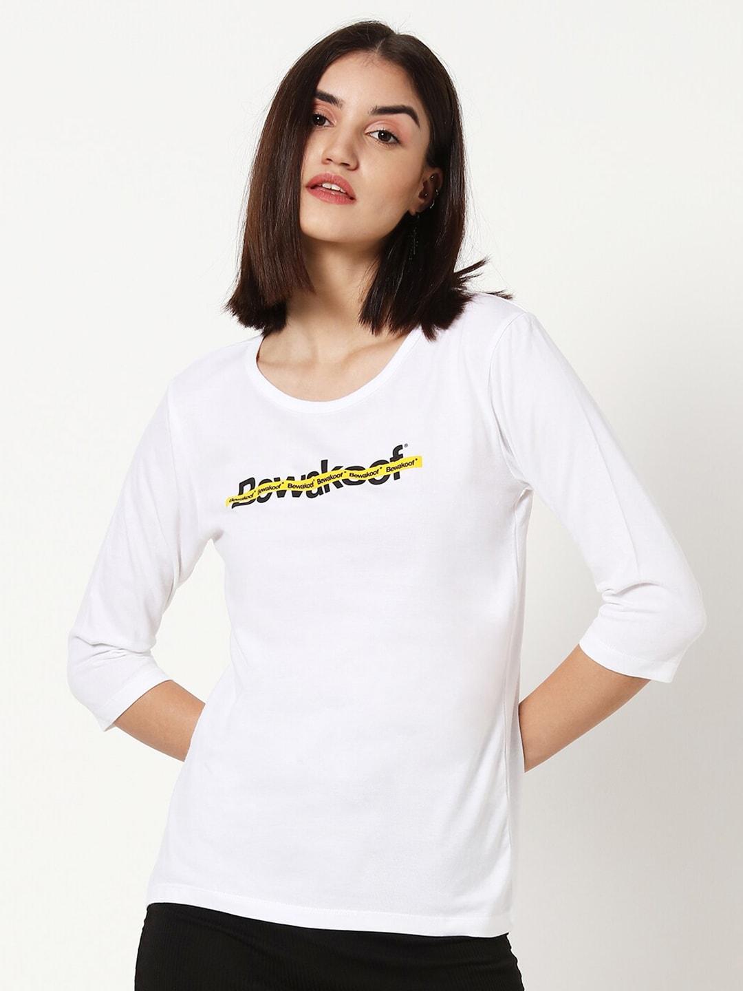 bewakoof-women-white-typography-t-shirt