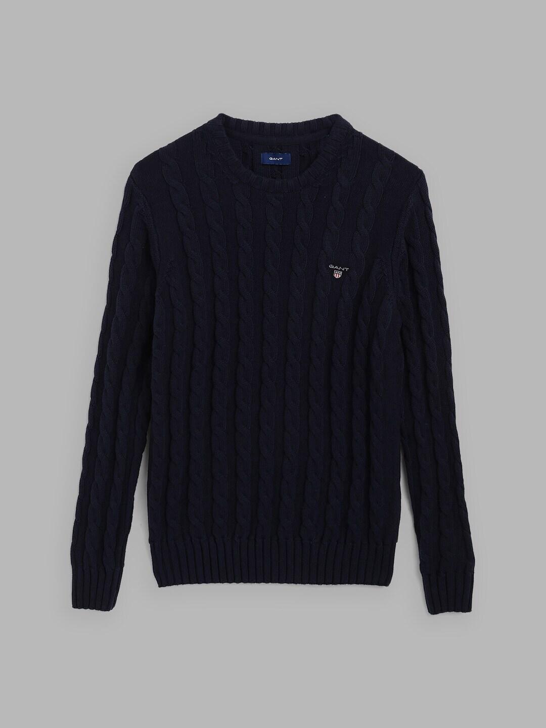 GANT Boys Navy Blue Cable Knit Pullover Sweater