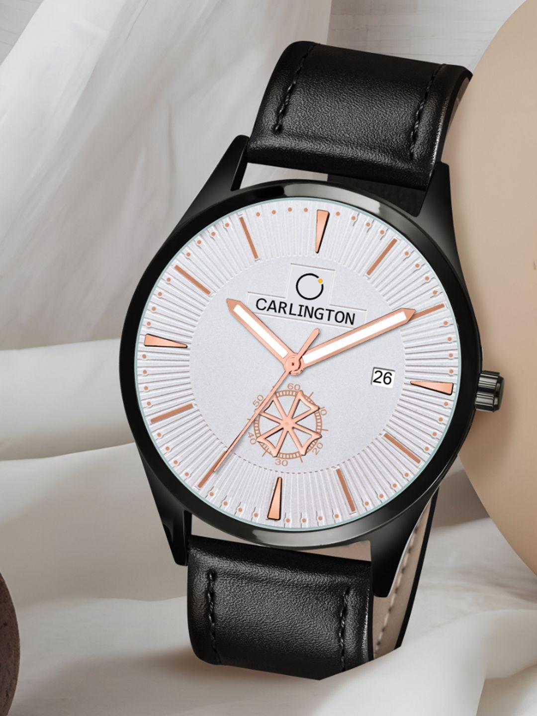 carlington-men-white-alloy-dial-&-black-leather-straps-analogue-watch