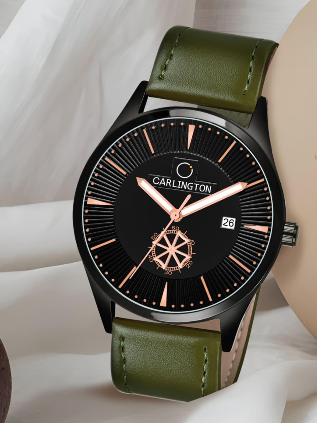 carlington-men-black-alloy-dial-&-green-straps-analogue-watch-ct1020