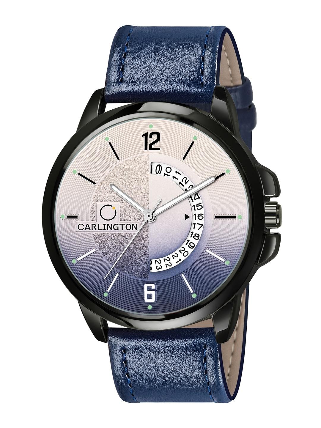 carlington-men-blue-alloy-printed-analogue-watch-ct1030