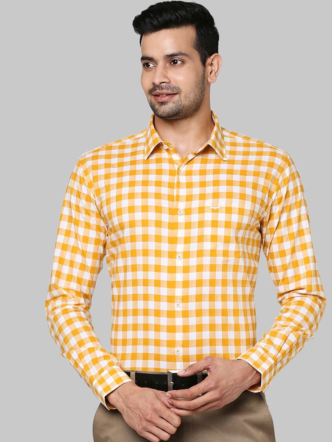 park-avenue-men-yellow-&-white-slim-fit-opaque-checked-cotton-formal-shirt