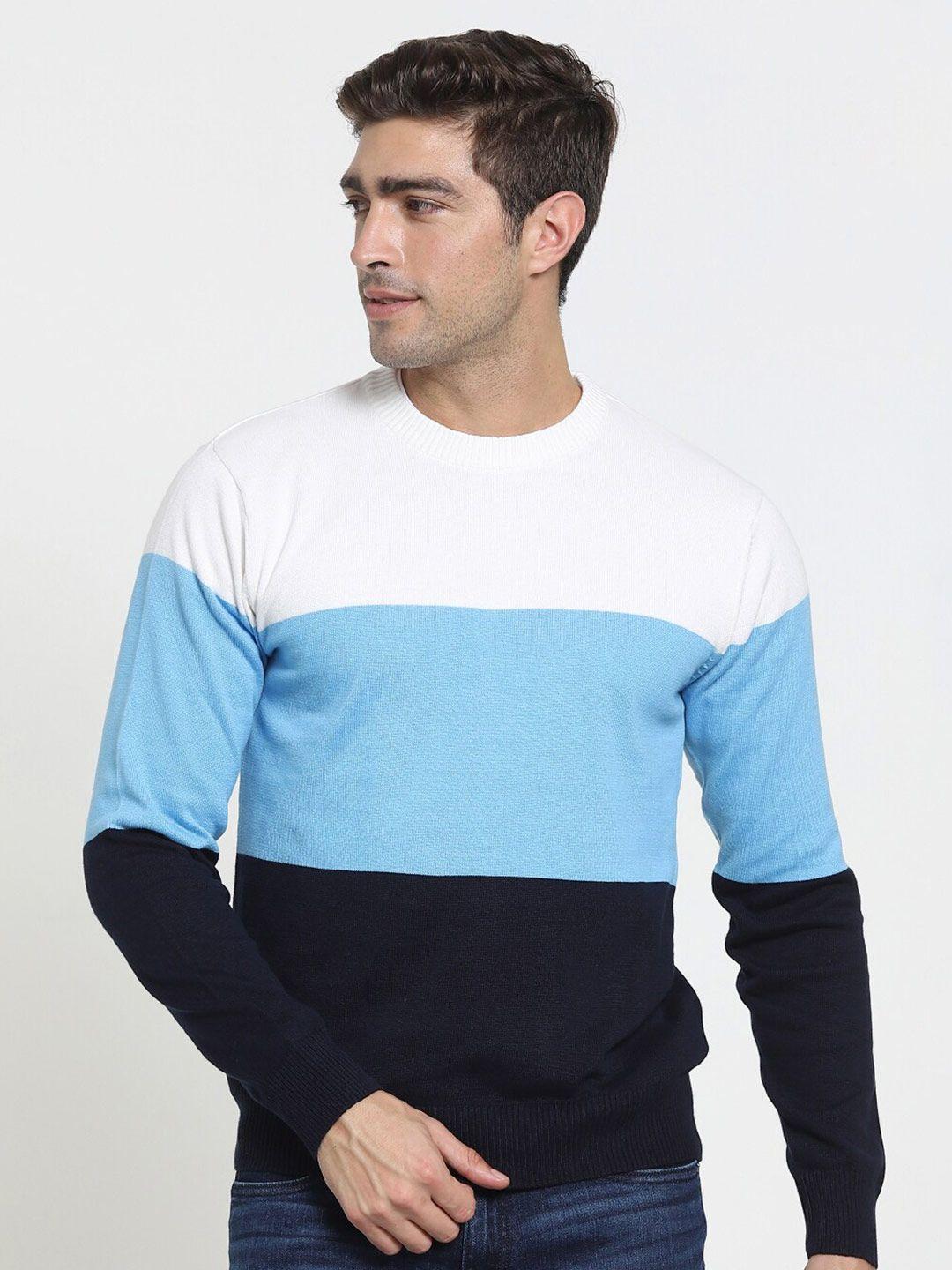 bewakoof-men-blue-&-white-colourblocked-windsurfer-pullover-sweater