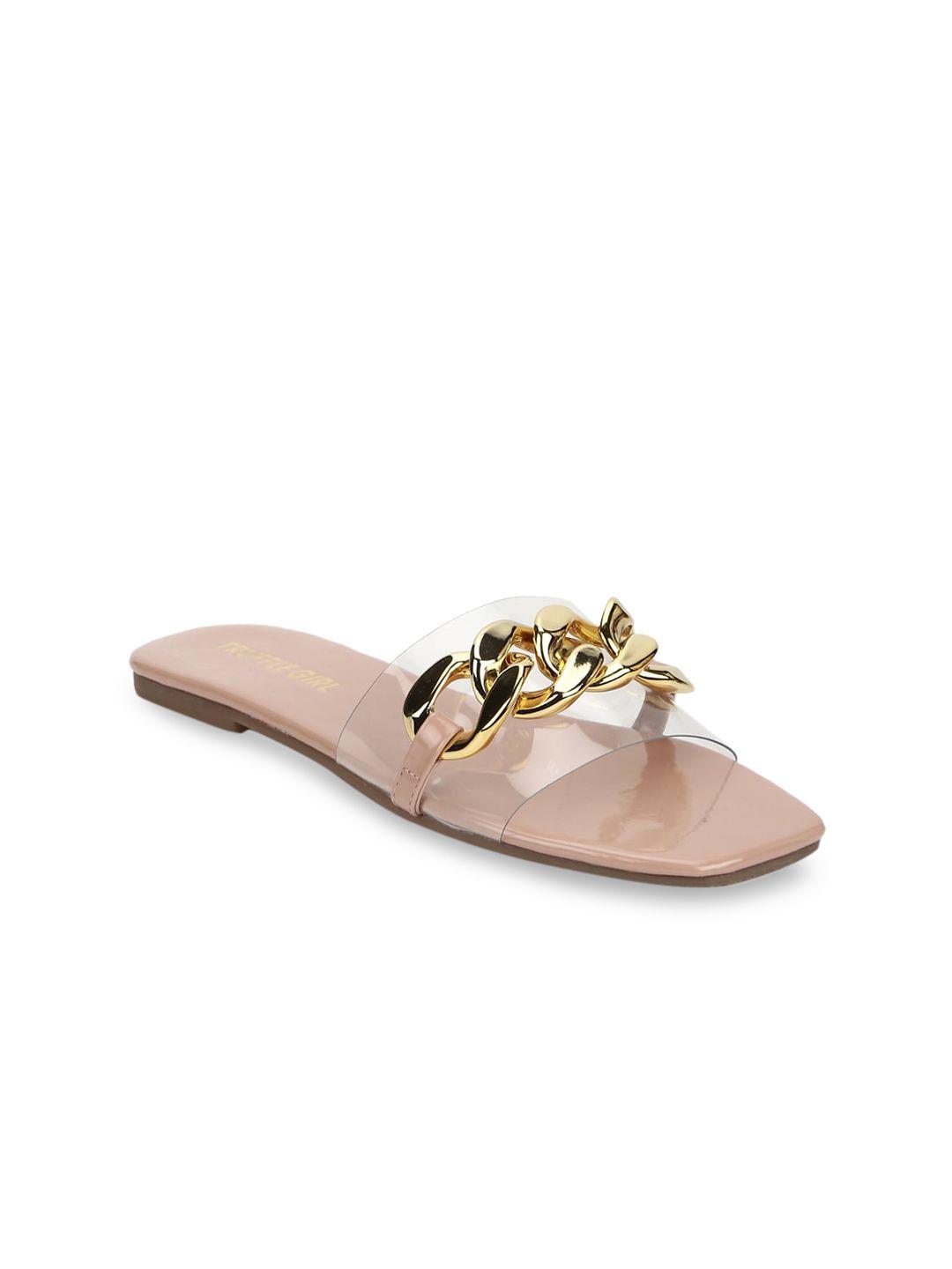 Truffle Collection Women Nude-Coloured Embellished Open Toe Flats
