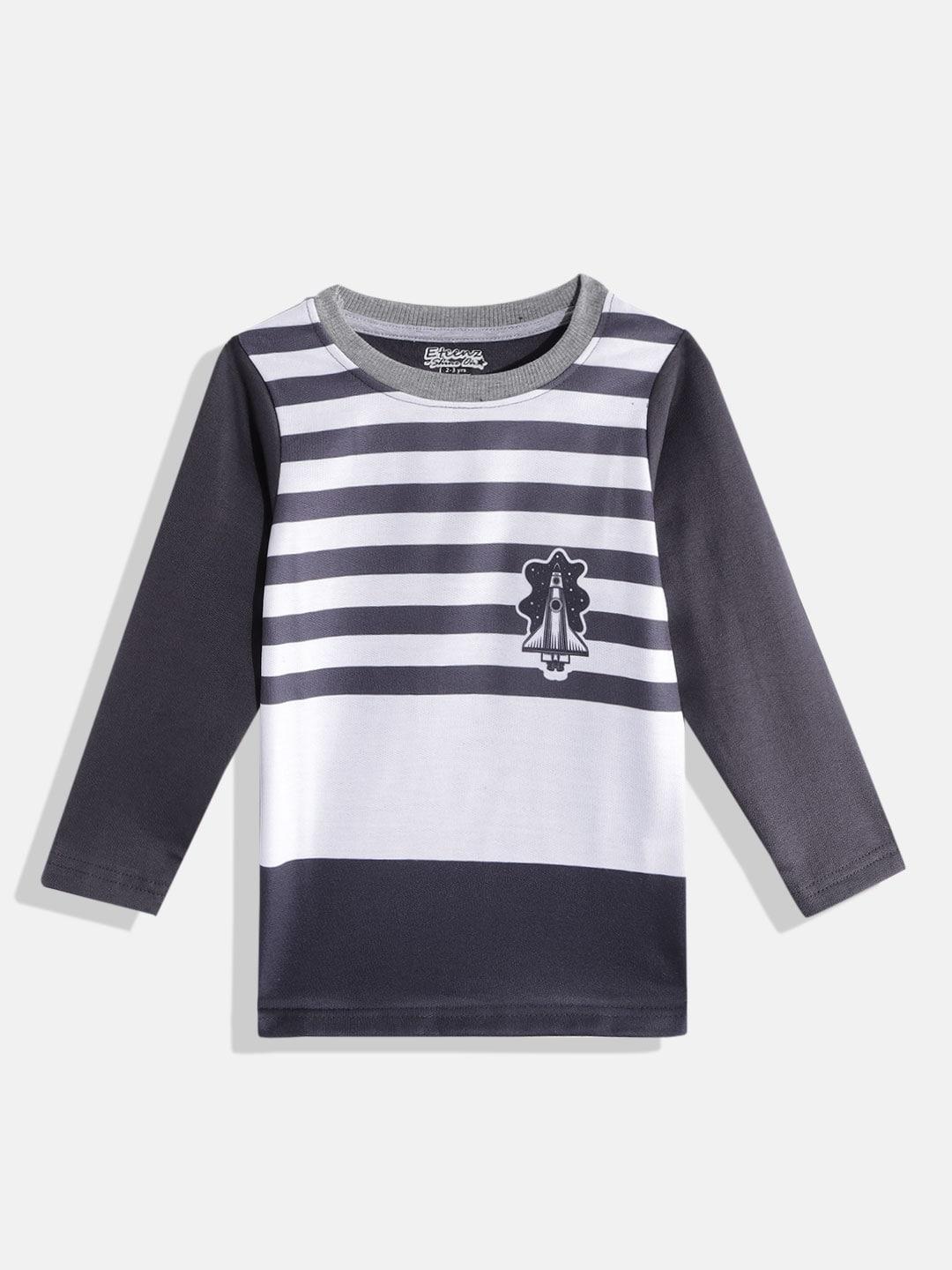 Eteenz Boys Charcoal Grey & White Striped Pure Cotton Sweatshirt