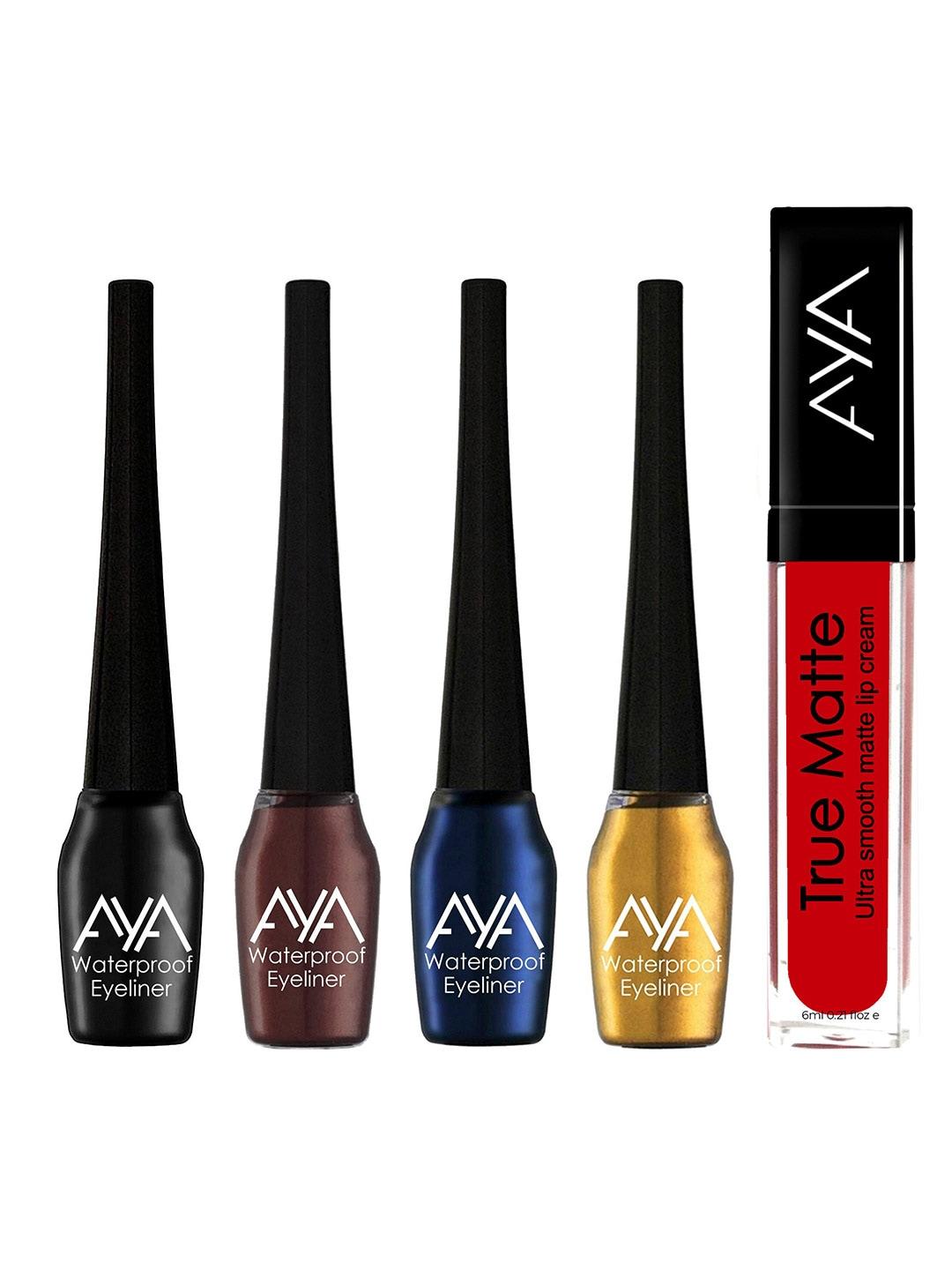 AYA Set of 4 Waterproof Liquid Eyeliners with Liquid Lipstick