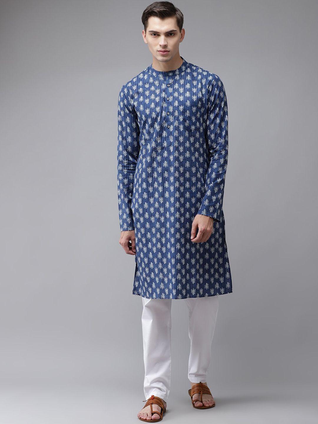 see-designs-men-blue-geometric-printed-thread-work-indigo-kurta