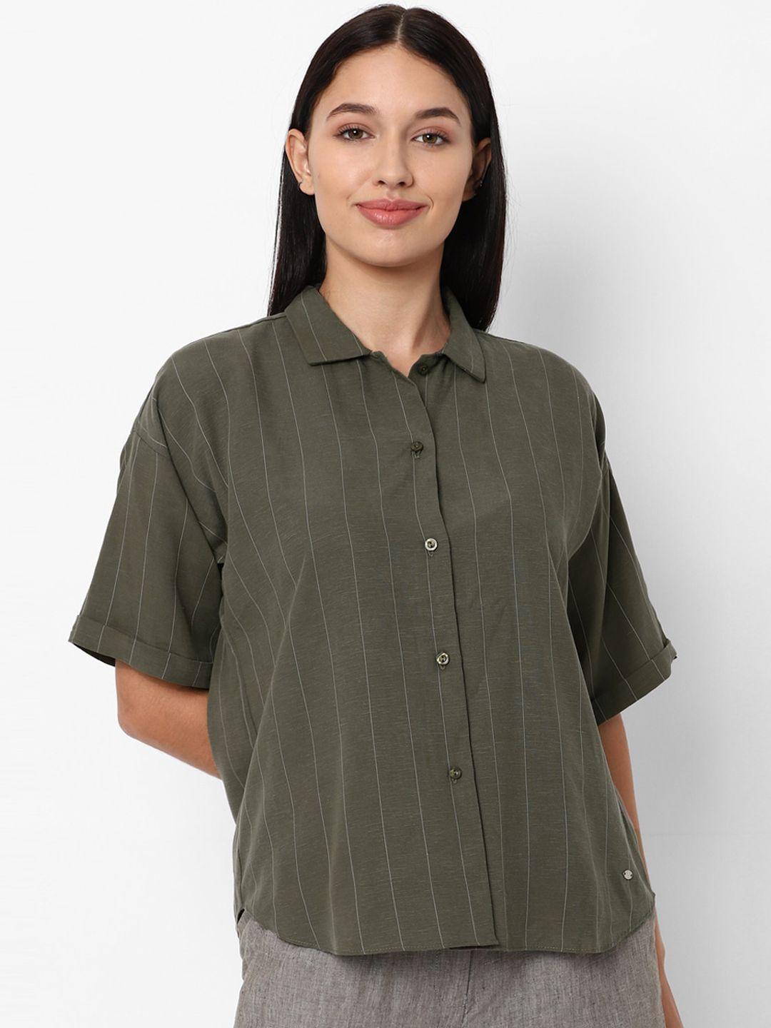 Allen Solly Woman Women Olive Green Opaque Striped Casual Shirt