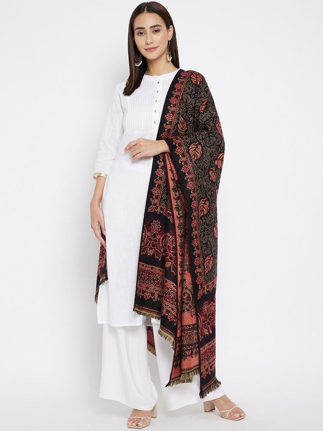 vero-amore-women-black-&-maroon-woven-design-jacquard-shawl